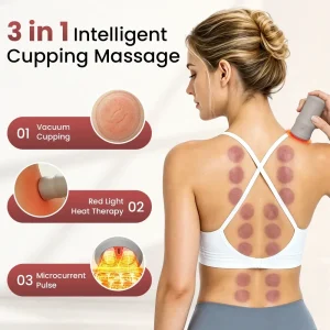 3In1 EMS Cupping Massage Silicone Machine Vacuum Suction Cup, Red Light Heating Jars